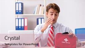  Presentation with first aid kit - Audience pleasing slides consisting of man with first aid kit backdrop and a coral colored foreground