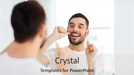  Presentation with dental floss - PPT layouts enhanced with man with floss cleaning teeth background and a lemonade colored foreground
