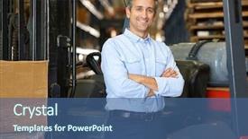  Presentation with lift truck - Beautiful presentation design featuring man with fork lift backdrop and a ocean colored foreground
