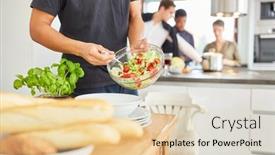  Presentation with table setting - Slide set with man-with-fresh-salad background and a lemonade colored foreground