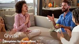  Presentation with juggling - Slides with man-with-friends-having-fun background and a tawny brown colored foreground