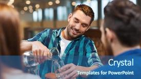  Presentation with pouring water - Amazing PPT layouts having man with friends pouring water backdrop and a ocean colored foreground