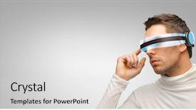  Presentation with futuristic glasses - Beautiful slide deck featuring man with futuristic 3d glasses backdrop and a light gray colored foreground