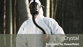  Presentation with gas - Colorful PPT theme enhanced with man-with-gas-mask backdrop and a gray colored foreground
