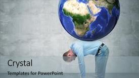  Presentation with asia - Presentation design featuring man with globe on his back europe and asia side background and a light blue colored foreground