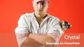  Presentation with gold trophy - Beautiful slide set featuring man with golden trophy backdrop and a  colored foreground