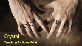  Presentation with evil - Slide deck with man with good and evil background and a tawny brown colored foreground
