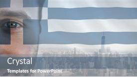  Presentation with world trade center - Presentation theme having man-with-green-eyes-against background and a  colored foreground