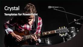  Presentation with music man in suit guitar - Amazing slides having man with guitar during concert backdrop and a  colored foreground