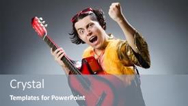  Presentation with guitar - Presentation design featuring man with guitar in musical concept background and a gray colored foreground