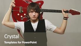  Presentation with man in suit guitar - Colorful slides enhanced with rock star - man with guitar isolated backdrop and a gray colored foreground