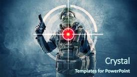  Presentation with laser - Colorful slide deck enhanced with man with gun and laser backdrop and a ocean colored foreground