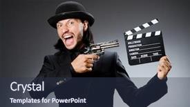  Presentation with clapboard - PPT layouts enhanced with man with gun and movie background and a tawny brown colored foreground