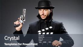  Presentation with clapboard - PPT layouts enhanced with man with gun and movie background and a  colored foreground