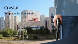  Presentation with playground - PPT layouts having man with gun on school background and a light blue colored foreground