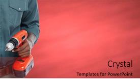  Presentation with office ergonomics man worker exercising - Slide deck enhanced with man with hammer and drill background and a red colored foreground