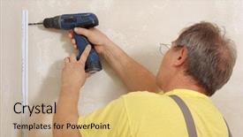  Presentation with renovation - Slide deck enhanced with man with hand electric drill make renovation indoor background and a coral colored foreground