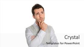  Presentation with man heart attact hand hold - Beautiful presentation theme featuring man-with-hand-on-chin backdrop and a white colored foreground