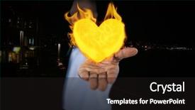  Presentation with spread - Slide set featuring man with hand spread of with heart fire icon over city at night background and a black colored foreground