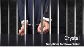  Presentation with career milestone close up - Slide set with man with handcuffs behind grid background and a dark gray colored foreground