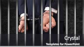  Presentation with close up of an apron - Presentation enhanced with man with handcuffs behind grid background and a dark gray colored foreground