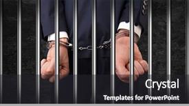 Presentation with old wite man and his music - Amazing PPT theme having man with handcuffs behind grid backdrop and a dark gray colored foreground