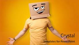  Presentation with cardboard - Cool new PPT layouts with man with happy face illustrated backdrop and a gold colored foreground