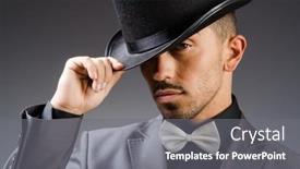  Presentation with human rights concept chained man - Theme featuring man-with-hat-in-vintage background and a gray colored foreground