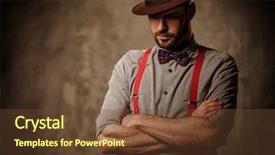  Presentation with dark old fashioned - Presentation theme having man with hat wearing suspenders background and a tawny brown colored foreground