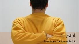  Presentation with head - Amazing PPT theme having man-with-head-turned backdrop and a gold colored foreground