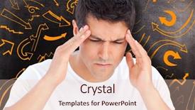  Presentation with headache - Colorful PPT layouts enhanced with man with headache against black background backdrop and a lemonade colored foreground