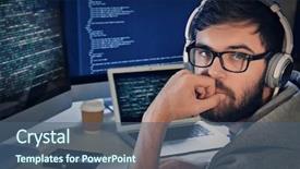  Presentation with monitoring - Slide deck featuring man with headphones hacking server background and a ocean colored foreground