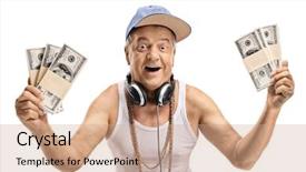  Presentation with dr holding ipad - Colorful theme enhanced with man with headphones holding bundle backdrop and a coral colored foreground