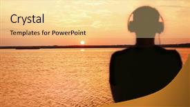  Presentation with sky diving man falling - Beautiful PPT theme featuring man with headphones on sunset backdrop and a blonde colored foreground