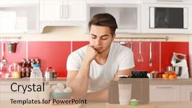  Presentation with sports nutrition - Colorful theme enhanced with man with healthy food and sports nutrition in kitchen backdrop and a coral colored foreground