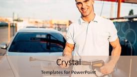  Presentation with car wash - PPT layouts consisting of man with high pressure washer background and a coral colored foreground
