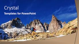  Presentation with hiking - Audience pleasing presentation design consisting of man-with-hiking-equipment-walking backdrop and a navy blue colored foreground