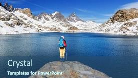  Presentation with nevada - Slide set enhanced with man-with-hiking-equipment-walking background and a ocean colored foreground