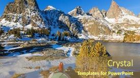  Presentation with couples hiking the mountains - Slide set having man-with-hiking-equipment-walking background and a coral colored foreground