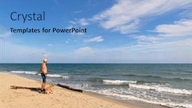  Presentation with dog - PPT layouts featuring man-with-his-dog background and a teal colored foreground