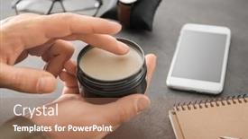  Presentation with clay - Amazing slide set having man with jar of clay for hair closeup backdrop and a coral colored foreground