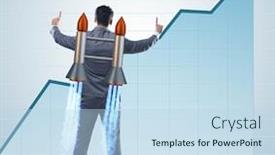  Presentation with business jet - Slide deck having man-with-jet-pack background and a light blue colored foreground