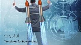  Presentation with business jet - Colorful presentation theme enhanced with man-with-jet-pack backdrop and a light blue colored foreground