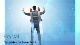  Presentation with business jet - Colorful slide set enhanced with man-with-jet-pack backdrop and a light blue colored foreground