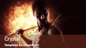  Presentation with sword - Colorful slide set enhanced with man with katana sword backdrop and a tawny brown colored foreground