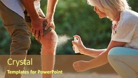  Presentation with pain relief - Slide set enhanced with man-with-knee-injury background and a tawny brown colored foreground