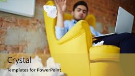  Presentation with paper - Colorful presentation theme enhanced with man with laptop throwing paper backdrop and a yellow colored foreground