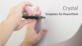  Presentation with renovation - Cool new slides with man with level make renovation indoor plasterboard backdrop and a light gray colored foreground