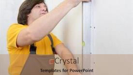  Presentation with renovation - Amazing theme having man with level make renovation indoor plasterboard backdrop and a coral colored foreground