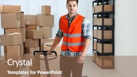  Presentation with warehouse - Theme having man with loader at warehouse background and a  colored foreground